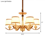 Country Style White Chandelier Pendant Light For Living Room - Fabric Tapered Design 3/6/8-Bulb