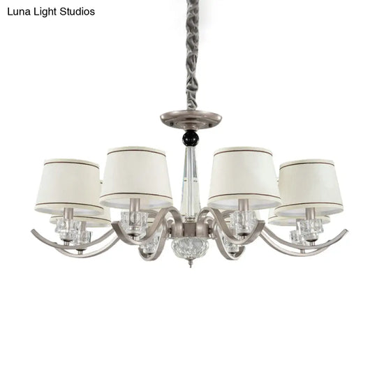 Country Style White Chandelier Pendant Light For Living Room - Fabric Tapered Design 3/6/8-Bulb