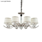 Country Style White Chandelier Pendant Light For Living Room - Fabric Tapered Design 3/6/8-Bulb