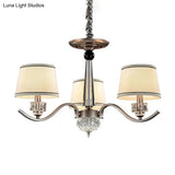 Country Style White Chandelier Pendant Light For Living Room - Fabric Tapered Design 3/6/8-Bulb