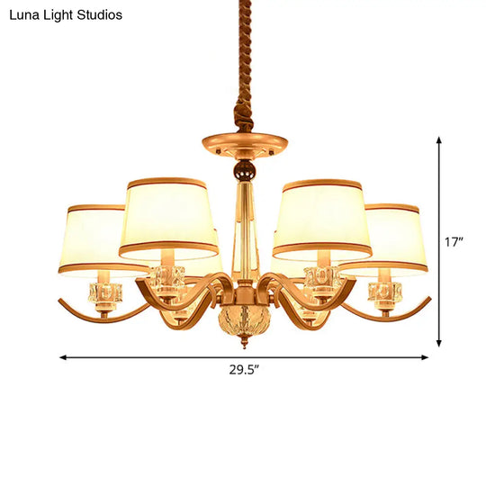 Country Style White Chandelier Pendant Light For Living Room - Fabric Tapered Design 3/6/8-Bulb