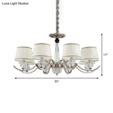 Country Style White Chandelier Pendant Light For Living Room - Fabric Tapered Design 3/6/8-Bulb