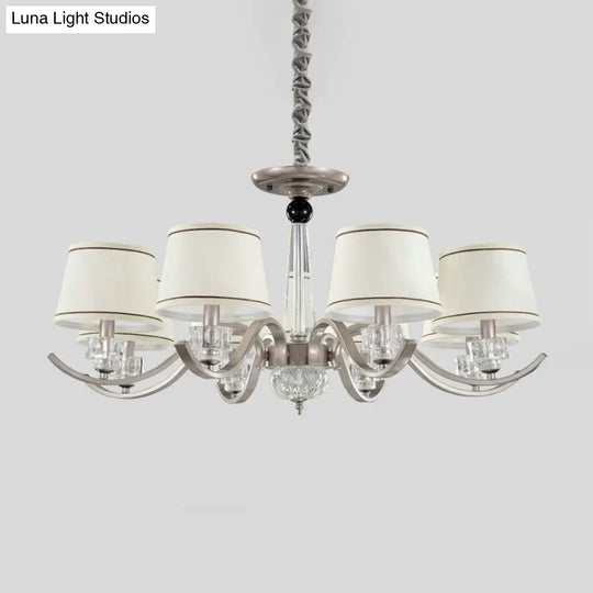 Country Style White Chandelier Pendant Light For Living Room - Fabric Tapered Design 3/6/8-Bulb