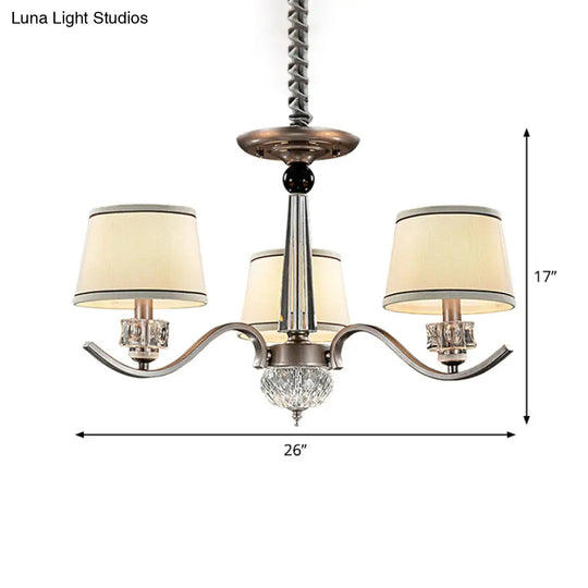 Country Style White Chandelier Pendant Light For Living Room - Fabric Tapered Design 3/6/8-Bulb