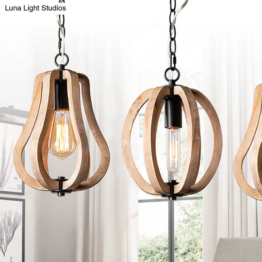 Country Style Wood Orb Drop Ceiling Pendant Light In Black For Foyer