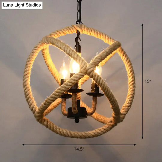 Rustic Wood And Rope Hanging Pendant Light For Restaurants With Single Cage Shade