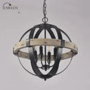 Country Style Wood Strap Globe Pendant Chandelier In Black 4 /
