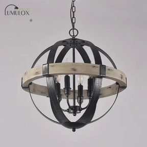 Country Style Wood Strap Globe Pendant Chandelier In Black 4 /