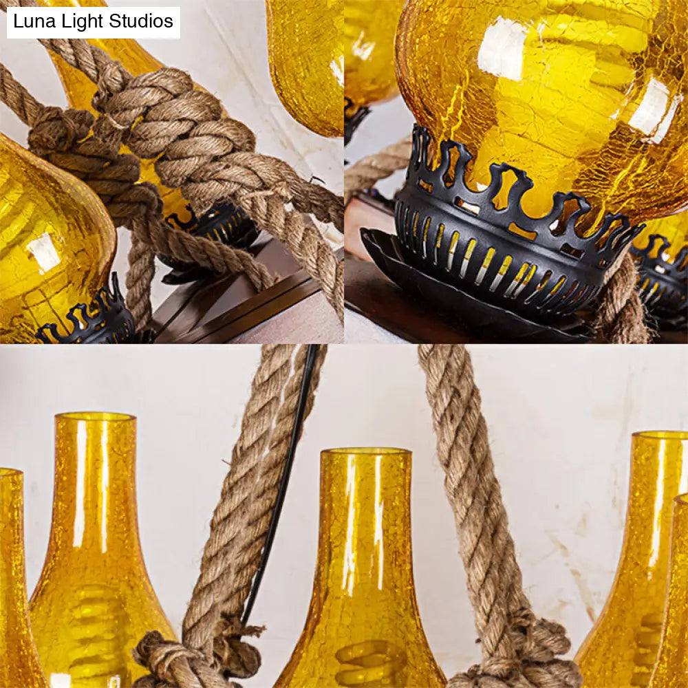 Country Stylish Yellow Pendant Lamp With Cracked Glass Teardrop Shade