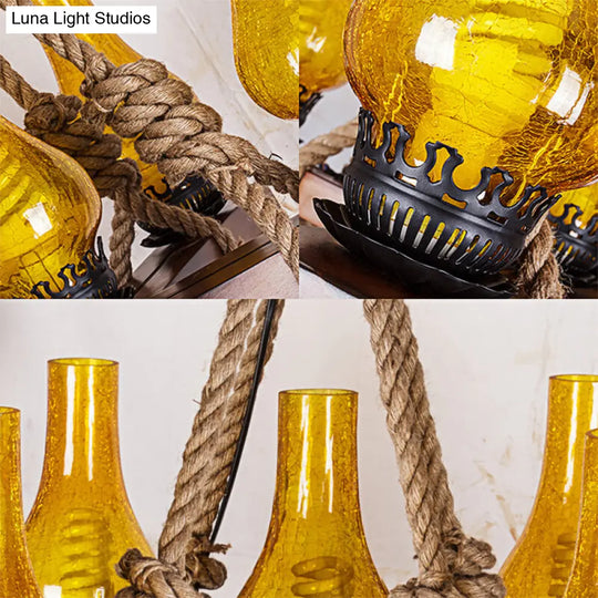 Country Stylish Yellow Pendant Lamp With Cracked Glass Teardrop Shade