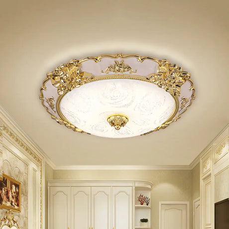 Country Textured Glass Flush Mount Light - Led Gold Bowl Living Room Lighting (12’/16’/19.5’
