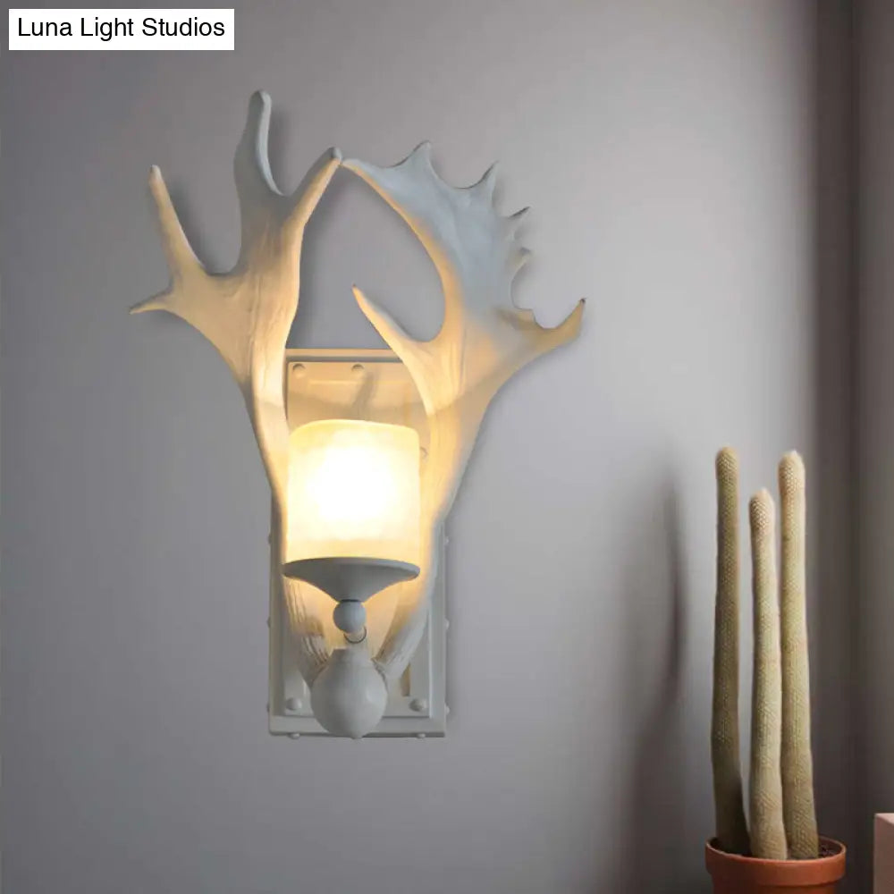 Country White/Wood Elk Dining Room Sconce Light Fixture With Frosted Glass Shade White
