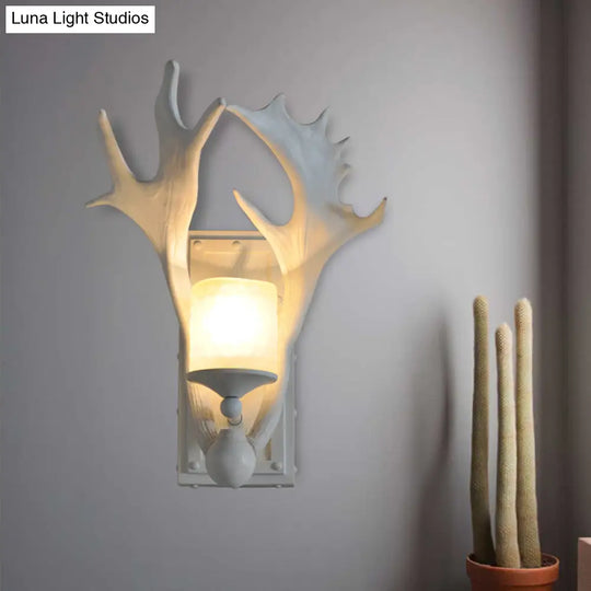 Country White/Wood Elk Dining Room Sconce Light Fixture With Frosted Glass Shade White
