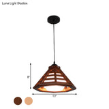 Country Wood Cone Ceiling Pendant Light - Beige/Red Brown 13/19.5 Wide 1 Restaurant Suspension Lamp