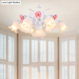 Countryside Blossom Chandelier - 8 Head White Glass Pendant Ceiling Light For Dining Room