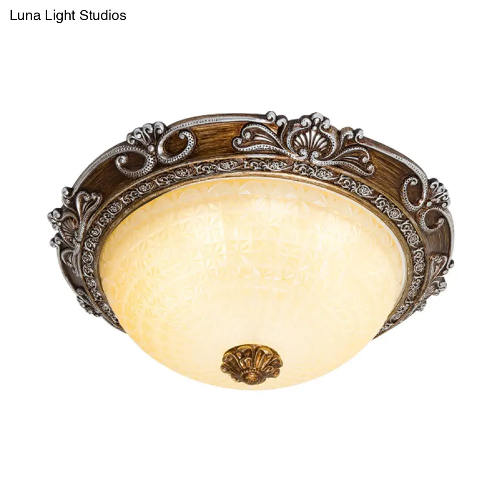 Countryside Bowl Led Flush Mount Light For Bedroom - Tan Glass In Brown (14’/16’/19.5’ W)