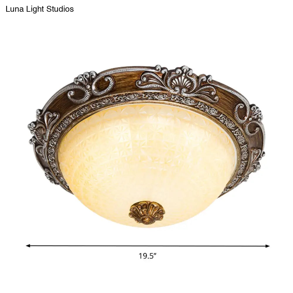 Countryside Bowl Led Flush Mount Light For Bedroom - Tan Glass In Brown (14’/16’/19.5’ W)