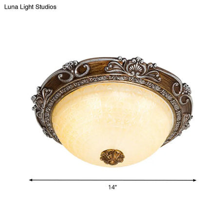 Countryside Bowl Led Flush Mount Light For Bedroom - Tan Glass In Brown (14’/16’/19.5’ W)