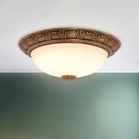 Countryside Brass Ceiling Fixture With Glass Dome And Flush Mount - Corridor Lighting 4/3/2 Bulbs