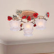 Countryside Coffee Floral Dining Room Semi Flush Light Fixture - 4/6 - Light Frosted Glass Mount 4 /