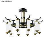 Countryside Column Frosted Glass 8/10-Bulb Chandelier In Black-Gold Finish