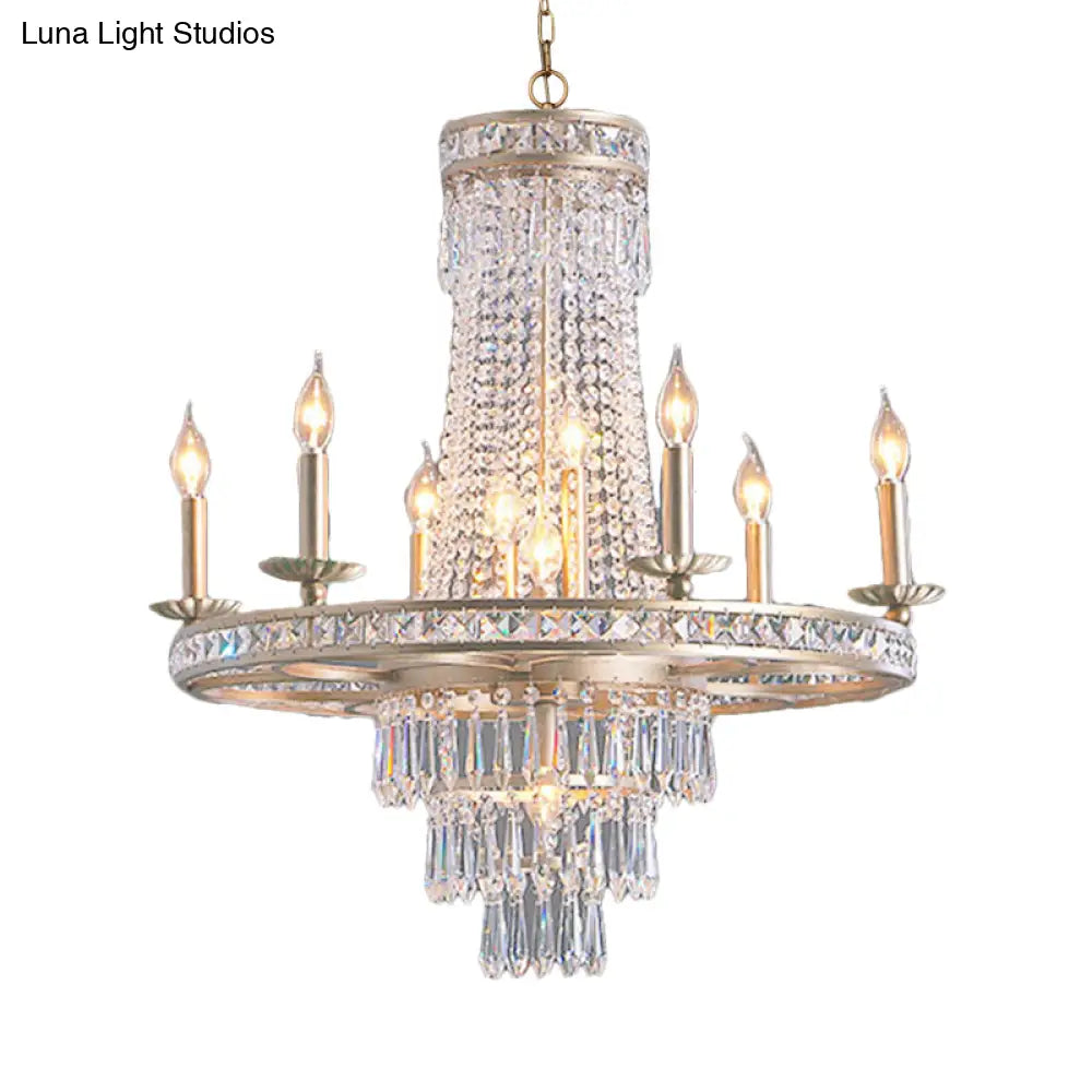 Countryside Crystal Tiered Chandelier - Silver 8/10 Lights Suspension Lamp For Living Room