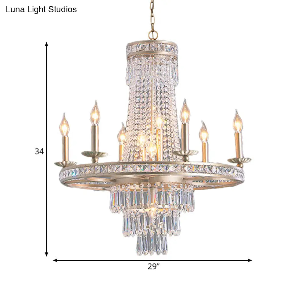 Countryside Crystal Tiered Chandelier - Silver 8/10 Lights Suspension Lamp For Living Room