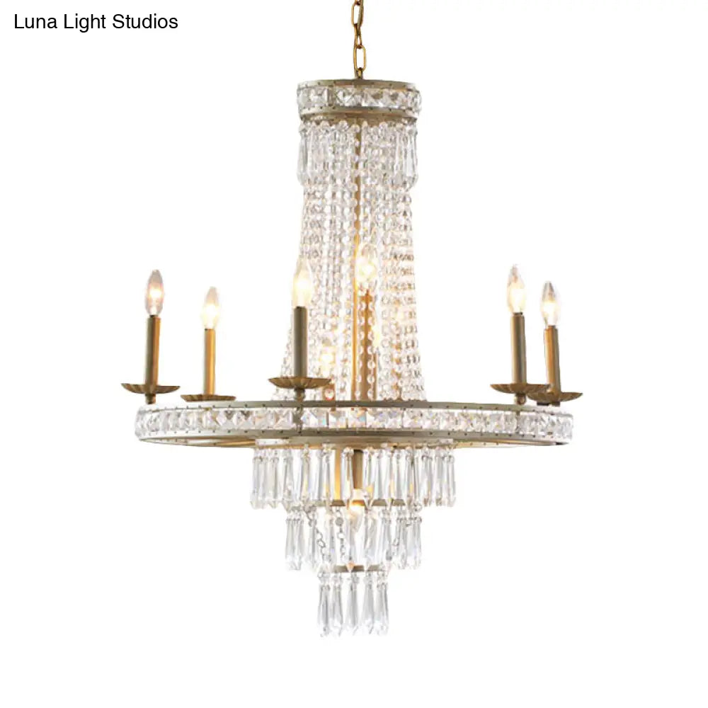 Countryside Crystal Tiered Chandelier - Silver 8/10 Lights Suspension Lamp For Living Room