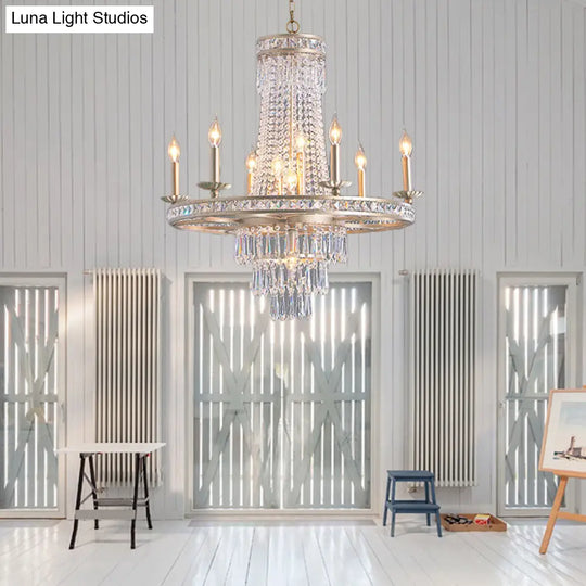 Countryside Crystal Tiered Chandelier - Silver 8/10 Lights Suspension Lamp For Living Room