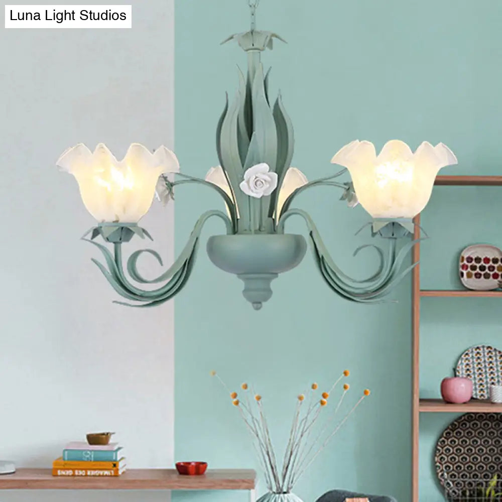 Countryside Curved Arm Chandelier Lamp In Aqua - Metal Led Drop Pendant (3/5/7 Bulbs) For Living
