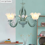Countryside Curved Arm Chandelier Lamp In Aqua - Metal Led Drop Pendant (3/5/7 Bulbs) For Living