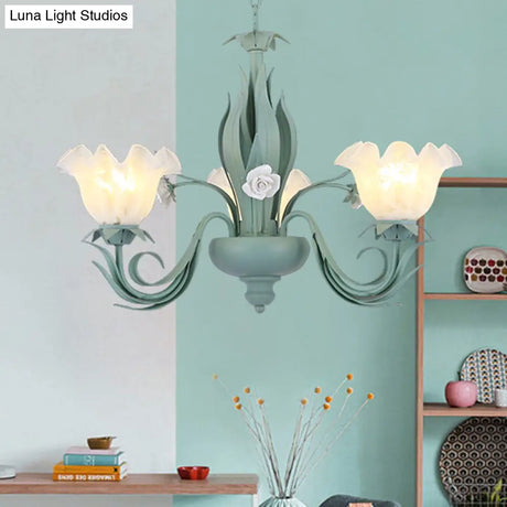 Countryside Curved Arm Chandelier Lamp In Aqua - Metal Led Drop Pendant (3/5/7 Bulbs) For Living