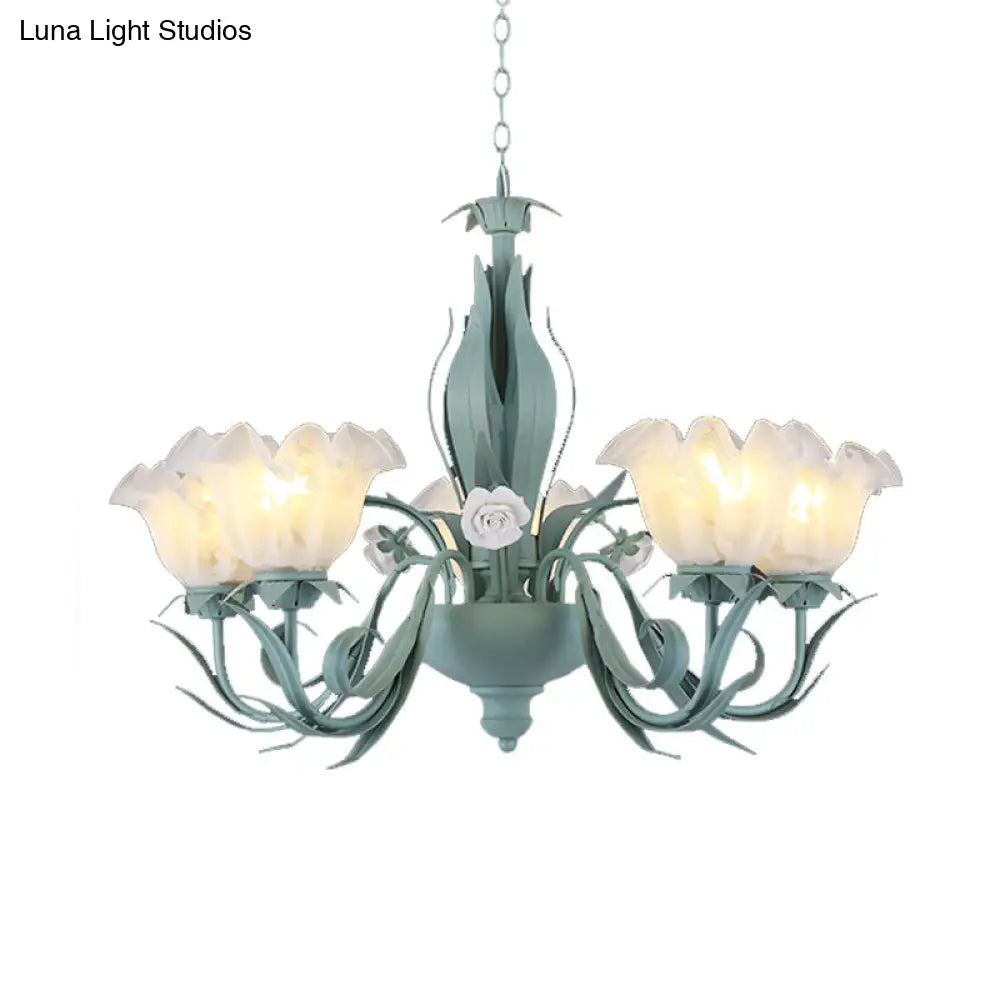 Countryside Curved Arm Chandelier Lamp In Aqua - Metal Led Drop Pendant (3/5/7 Bulbs) For Living