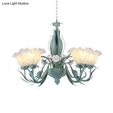Countryside Curved Arm Chandelier Lamp In Aqua - Metal Led Drop Pendant (3/5/7 Bulbs) For Living