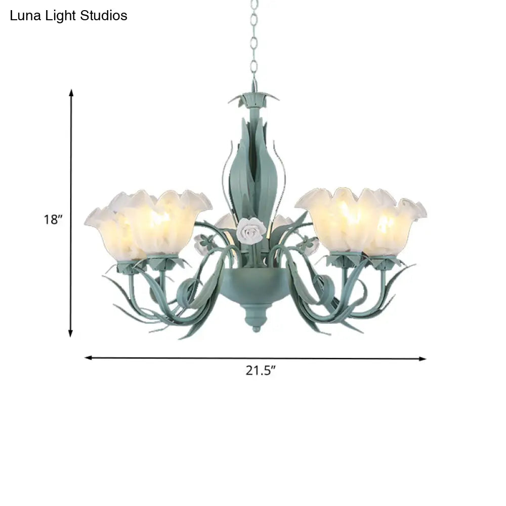 Countryside Curved Arm Chandelier Lamp In Aqua - Metal Led Drop Pendant (3/5/7 Bulbs) For Living