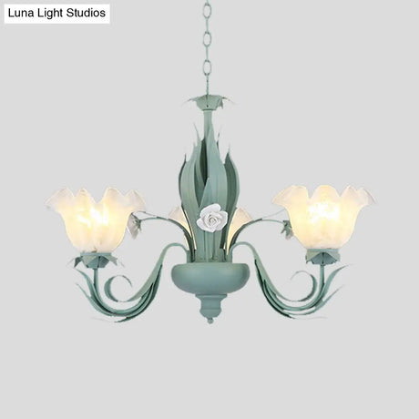 Countryside Curved Arm Chandelier Lamp In Aqua - Metal Led Drop Pendant (3/5/7 Bulbs) For Living