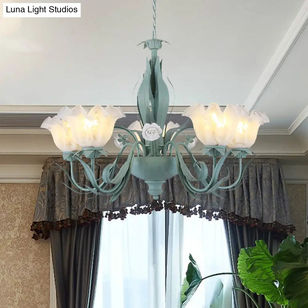 Countryside Curved Arm Chandelier Lamp In Aqua - Metal Led Drop Pendant (3/5/7 Bulbs) For Living