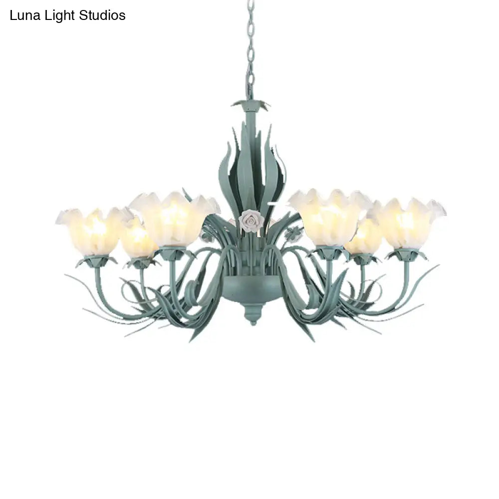 Countryside Curved Arm Chandelier Lamp In Aqua - Metal Led Drop Pendant (3/5/7 Bulbs) For Living