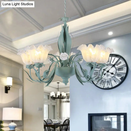 Countryside Curved Arm Chandelier Lamp In Aqua - Metal Led Drop Pendant (3/5/7 Bulbs) For Living
