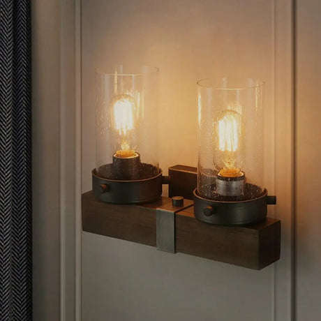 Countryside Cylindrical Wall Sconce Light - Clear Glass Lamp Fixture In Brown 2 /