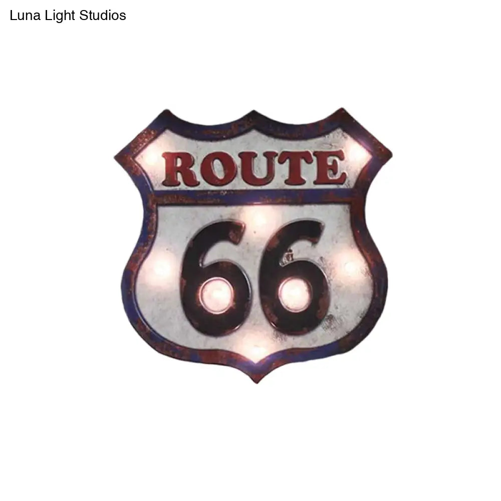 Countryside Distressed White Led Night Light With Iron Road Signboard Wall Lamp