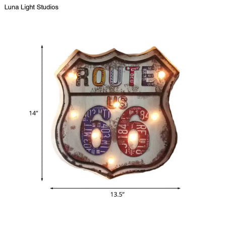 Countryside Distressed White Led Night Light With Iron Road Signboard Wall Lamp