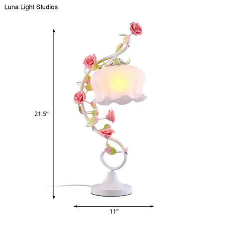 Countryside Flower Glass Nightstand Lamp - 1 Bulb Pink/Blue/Green Lighting For Bedroom