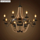 Countryside Hanging Chandelier With 6/8 Brown Bulbs And Hemp Rope Basket Pendant Design