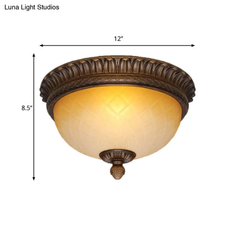 Countryside Lattice Glass Flush Mount Lamp With 2 Bulbs - Coffee Finish | Perfect For Child’s