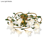Countryside Lily/Tulip Metal Ceiling Fixture Led Flush Mount Lighting - 6/8 Bulbs Brass Finish