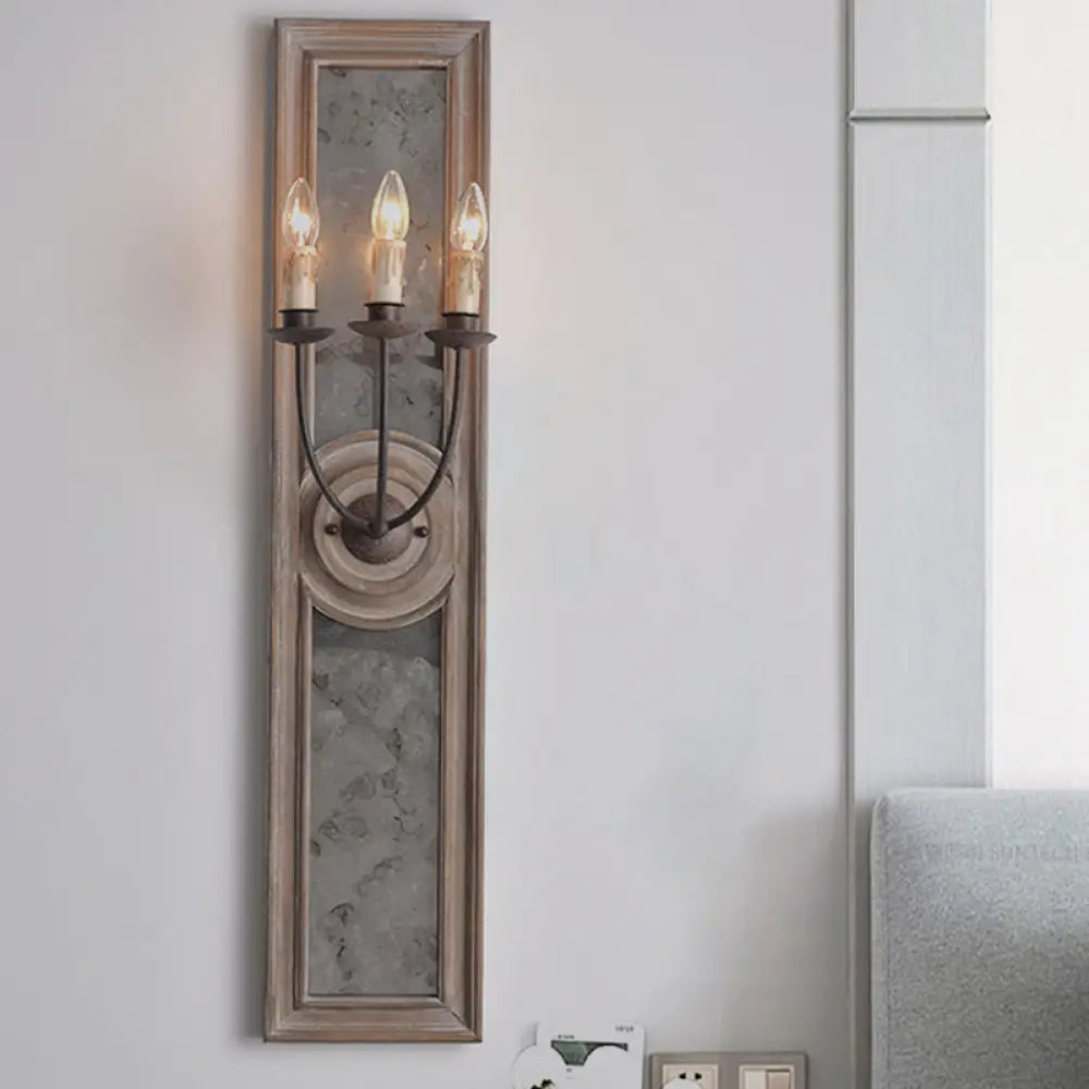 Countryside Style 3-Light Wall Mounted Candelabra Lamp With Mirror Detail In Brown