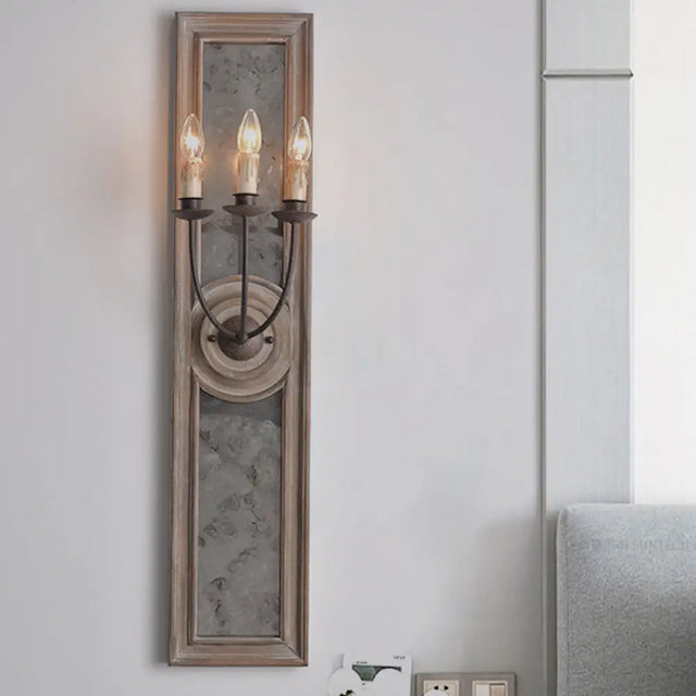 Countryside Style 3-Light Wall Mounted Candelabra Lamp With Mirror Detail In Brown