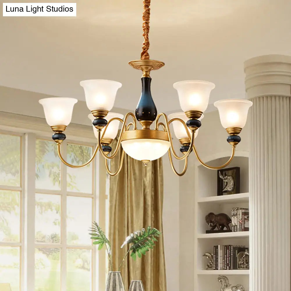 Countryside Style Floral Chandelier With Glass Suspension Lamp - 3/5/6 Lights In Cream Brass Shade