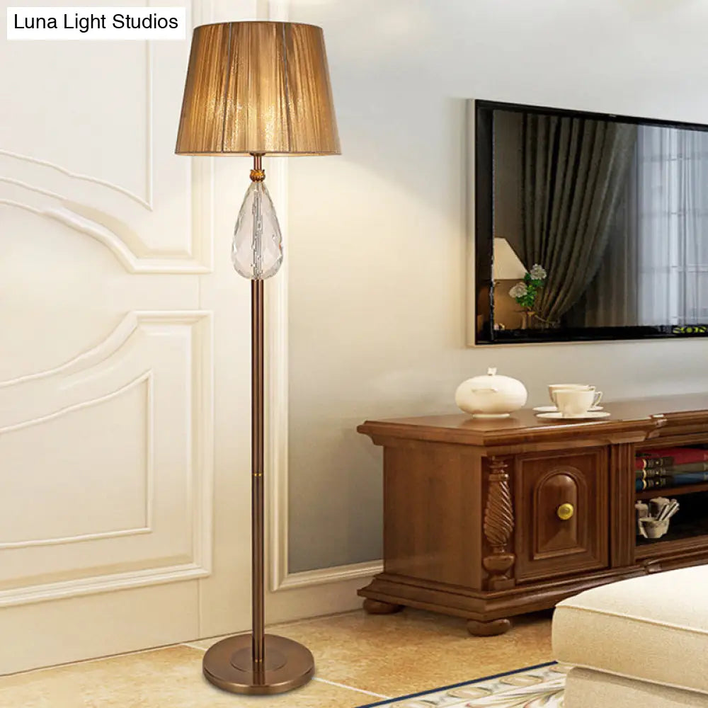 Countryside Teardrop Crystal Floor Reading Lamp With Fabric Shade - Beige